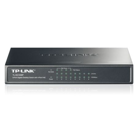 TP-LINK (TL-SG1008P) 8-Port Gigabit Unmanaged Desktop Switch, 4-Port PoE, Steel Case TP-LINK (TL-SG1008P) 8-Port Gigabit Unmanaged Desktop Switch, 4-Port PoE, Steel Case